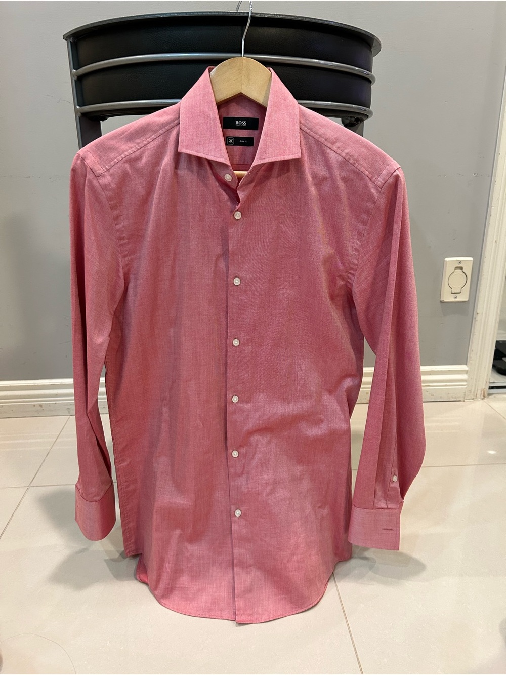 BOSS Men's Rose-Pink Long Sleeve Dress Shirt